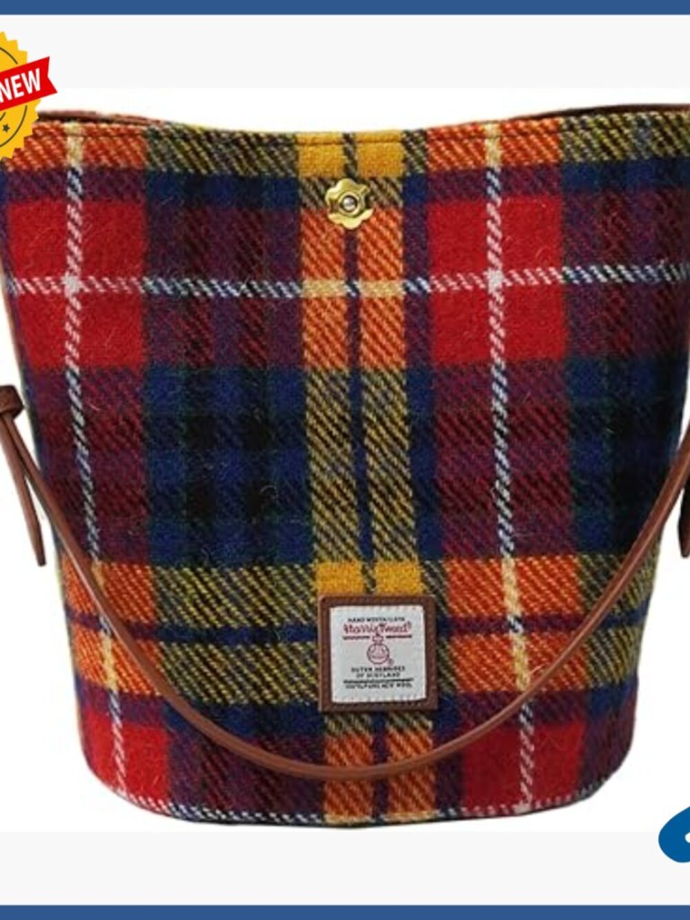 Harris Tweed Bucket Shoulder Bag with Adjustable Strap 9.4x8.2x7